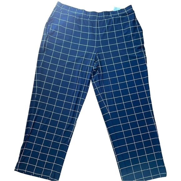 Susan Graver pants, size LP, navy and white windowpane, polyester, has pockets - Picture 3 of 5